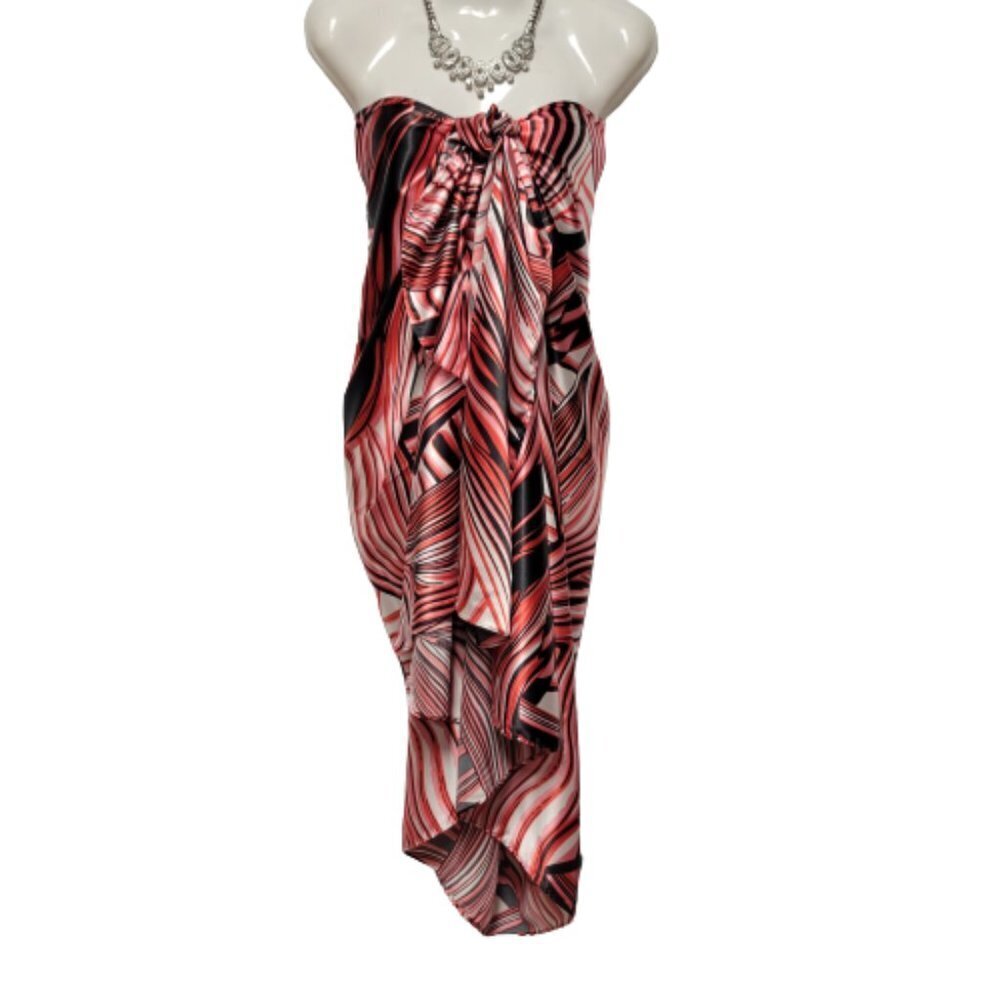 Red and Black Pareo Sarong Skirt Strapless Dress Beach Wedding - NEW